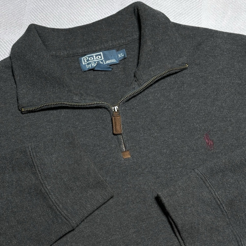 Polo by‎ Ralph Lauren Mens XL Knit Sweater 1/4 Zip Dark Gray Mock Neck Pony